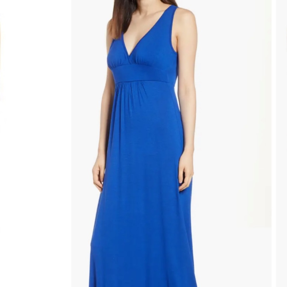 Loveappella Blue V-Neck Sleeveless Jersey Maxi Dress Size XL